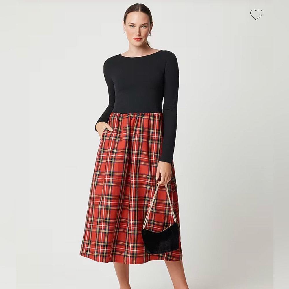 Long-sleeve knit tartan mixy dress